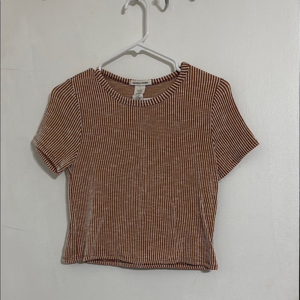 Brown Ribbed Crop T-Shirt